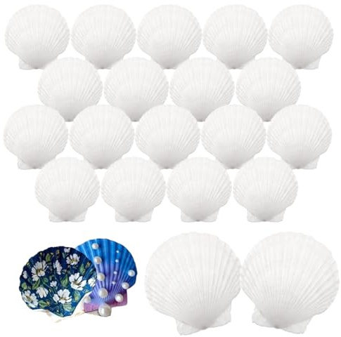 IOPJLK Concha de Vieiras Grande, 20 Piezas Blancas Naturales Conchas de mar Decoracion Grandes, 6-8 cm Conchas para Cocina Decoración, Artesanías Bodas decoran, Fiestas temáticas de Playa