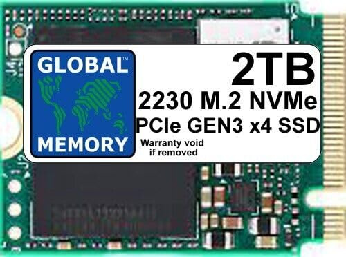 GLOBAL MEMORY 2TB M.2 2230 PCIe Gen3 x4 NVMe SOLID STATE DRIVE (SSD) FOR MICROSOFT SURFACE 3/4 / Pro (X, 7+, 8, 9) / GO/STEAM DECK