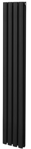 Radiatorer med Ovala Kolumner 1600mm x 240mm Modern Designer Dubbelpanel Centralvärme Element Svart Stål Vertikal Kök Vardagsrum GRATIS Rengöringsborste Monteringskit & Beslag