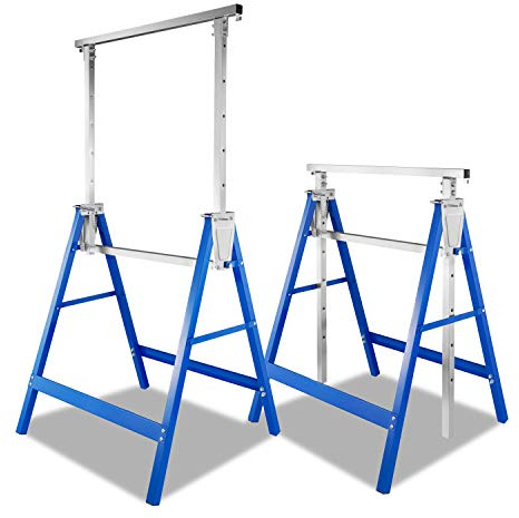 Peviasot - Set di 2 cavalletti telescopici per ponteggi, cavalletti pieghevoli con altezza di lavoro variabile 80-130 cm, regolabili in altezza in 7 posizioni, cavalletti in metallo con portata