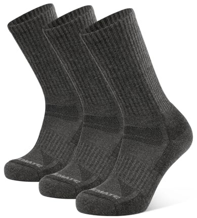 CLOSEMATE Mens Merino Wool Winter Thermal Crew Socks Cushioned Anti Blister Moisture Wicking for Hiking Sports 3 Pairs(3DarkGrey, Size XL)