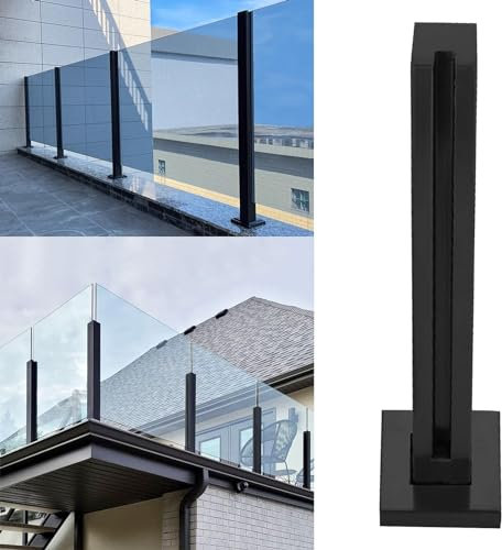 Poste de barandilla de cristal de metal negro con abrazadera de vidrio y tornillos, espigas modernas para patio, balcón, terraza, barandilla de 80 cm