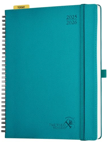 POPRUN Agenda 2025 2026 Semainier 26,5 x 21,5 cm D'Août 2025 à Déc 2026, Planner Disposition Horizontale Scolaire 17 Mois avec Couverture Souple Spirale, Règle et signet, Papier 80g/m², Pacifique Vert