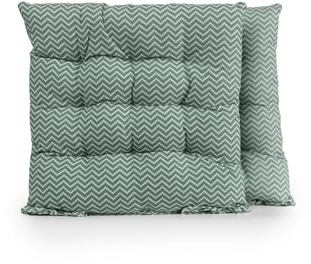BESCH Pack 2 Cojines para Silla Usos Interior y Exterior 40x40x5cm Extra Suave - Cojin de Asiento Decorativo Funda de Poliéster y Relleno de Fibra Hueca Lavable Cómodos Acolchados (Zigzag Verde)