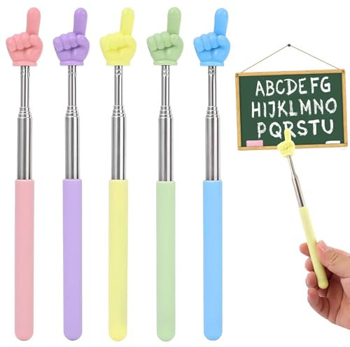 UOCAI 5 unidades de puntero extensible, puntero de dedo de acero inoxidable, puntero retráctil para aula, mini lápiz educativo de mano, puntero extensible para aula, interacción personal