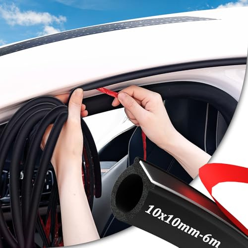 Joint Porte Voiture Caoutchouc Adhesif - Jobon Universel Bande Joint de Porte Voiture Autocollant, Isolation Phonique Joint Voiture pour Coffre, Pilier, Portes, Fenetres (10x10mm, 6.1M)