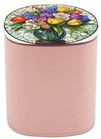 Jubonexis Vase coloré en verre teinté pour femme, boîte à bijoux rotative pour colliers, bracelets, bagues