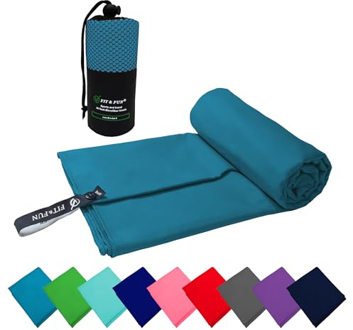 FIT&FUN Asciugamano in Microfibra Ultraleggero 39g, Telo Palestra, Sport, Viaggio e Mare, Ultra Assorbente e Antibatterico, Asciugatura Rapida, Standard 100 OEKO-TEX (Azzurro, 40x80 cm)