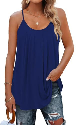DUOEASE Debardeur Femme Chic et élégant Spaghetti Col Rond Top Femme Ete 2025 avec Plissées