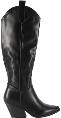 Camperos Texani Donna Stivali Alti in Similpelle Nera, Tacco 6 cm, Gambale Alto 42 cm, con Zip Laterale, Punta Affusolata (Nero, Regular, Sistema Taglie Calzature EU, Adulto, Numero, Media, 37)