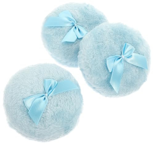 Uonlytech Borla de Polvo Corporal para Bebés, 3 Piezas de Algodón Puro, Redonda y Esponjosa Lazo Azul, Adecuado para Cuidado Infantil y Uso en Casa o Viaje