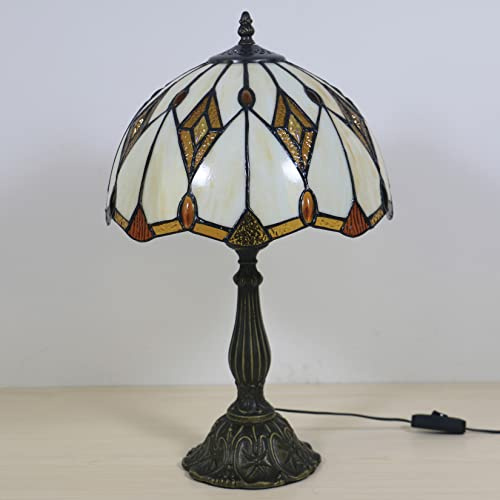 Lámpara de Mesa barroca Estilo Retro Art Stained Glass Iluminación de luz de Escritorio Vintage Europea Decorativa con vidrieras y Base de Resina para Dormitorio, Sala de Estar, iluminación de Mesa,