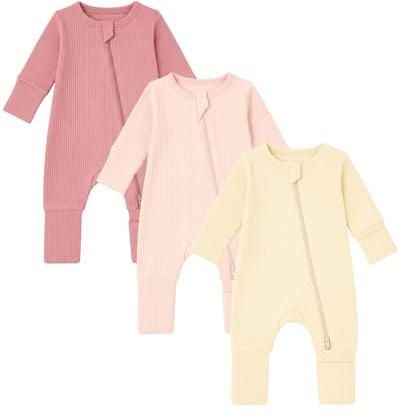 WYTbaby 2 Pack Toddler Baby Sleepsuits for Boys Girls, Cotton Baby Sleepwear with Full Zip and Mitten Cuffs Newborn Clothes Pajamas for 0-24 Months