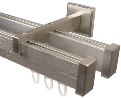 Eckige Design Innenlauf Gardinenstange 2-läufig aus Aluminium Farbe Edelstahl, 160 cm