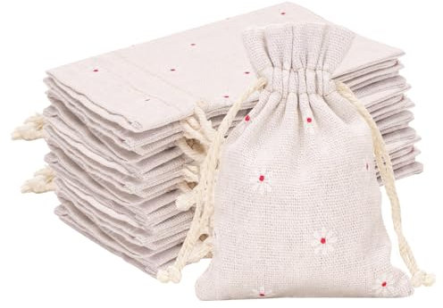 G2PLUS 20PCS Bolsa de Lino con Cordón Bolsitas de Algodó Algodón Cordón Bolsas Yute cordón Bolsas para Joyería Regalos 9x12cm