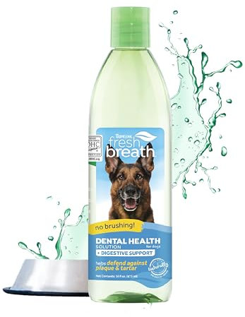 TropiClean Fresh Breath Dog Teeth Cleaning – Dog Dental Care for Bad Breath - Breath Freshener - Water Additive Mouthwash – Helps Remove Plaque Off Dogs Teeth, Digestive Support, 473ml