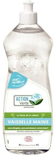 ACTION VERTE - Liquido per piatti Mani Ipoallergenico - Pulisce, sgrassa, desincrusta - 93% Ingredienti di origine naturale - Certificato Ecocert - Fabbricazione francese - 1 litro