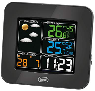 Trevi ME 3165 RC Stazione Meteo con Display a Colori Radiocontrollato e Sensore Esterno Senza Fili, Termometro, Umidità, Due Sveglie, Funzione Snooze