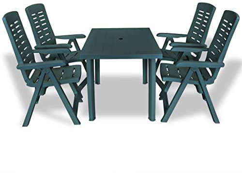vidaXL Gartenmöbel Set 5-TLG. Gartengarnitur Sitzgruppe Gartenset Sitzgarnitur Esstisch Gartentisch Tisch Stühle Klappstühle Kunststoff Grün