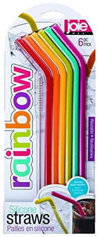 Joie Rainbow Silicone Straws with Cleaning Brush, Set of 6