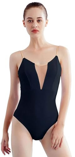 Daydance Cami Black Damen Tanztrikot Erwachsene Baumwolle Ballettbekleidung, Schwarz eingesetztes Netz, Mittel
