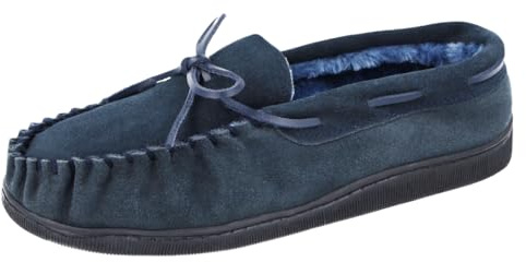 Cushion Walk Mens Real Suede Leather Moccasin Slippers Size 7-12 (Navy Navy, Numeric_9)