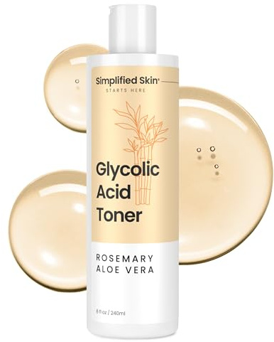 Glycolic Acid Toner for Face - 8% Facial Toning Solution - Hydrating, Anti-Aging, Exfoliates Skin with AHA, Aloe Vera, & Rosemary Extract for Women & Men - 8 Fl Oz