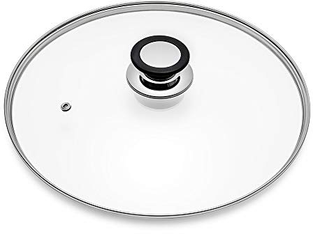 RENGTIN Glass Lid for 12 Frying Pan, Skillet, Pan, Clear, Tempered Glass, Silicone, Screw Top, Dishwasher Safe
