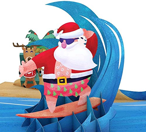 Lovepop Varma önskningar surfing jultomte pop up-kort – 3D-kort, jul pop up-kort, jultomte pop up-kort, 3D julkort, julkort, julkort, helgpop up-kort