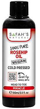 Safah’s Natural - 100% Pure Rosehip Oil - Cold-Pressed, and Unrefined Rosehip Seed Oil for Face, Skin, and Hair, Rich in Vitamin A and C, Hydrates, Reduces Fine Lines and Scars 100ML