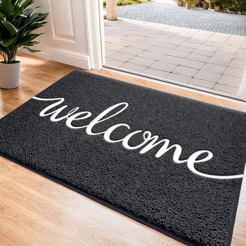 CozyBounty Black Door Mat Welcome Mats Outdoor Indoor Non-Slip Doormat for Entryway Low-Profile Floor Mat for Yard, Garage, High Traffic Areas (30x17.5, Black)