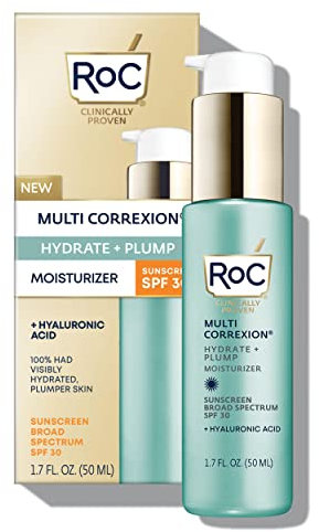 RoC Multi Correxion Hyaluronic Acid Anti Aging Daily Face Moisturizer with Broad Spectrum Sunscreen SPF 30, Paraben-free Skin Care for Women & Men, Stocking Stuffer, 1.7 oz