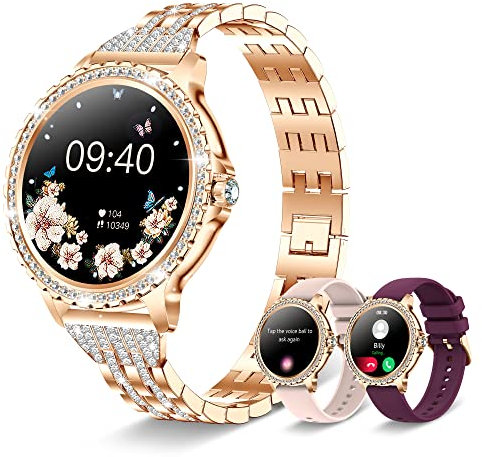 Iaret Smartwatch pour femme Appels Bluetooth, 1,32 HD Smart Watch Physiologie féminine SpO2 Sommeil Cardiofréquencemètre Podomètre, 20 modes Sport Notifications Messages Montre Android iOS, Or Rose