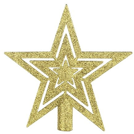 VEYLIN Christmas Tree Topper,20CM Gold Glittered Star Christmas Tree Topper Star Tree Topper for Christmas Tree Ornament(Gold)