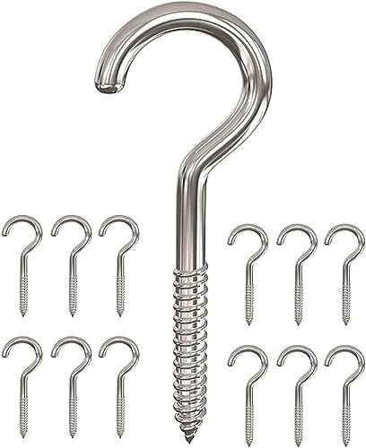 ATB-Foger 12 stycken takkrokar rostfritt stål tung krokskruv stor krok för skruvning lämplig för hem kontor och utomhus självgängande skruvar M6 x 88 mm