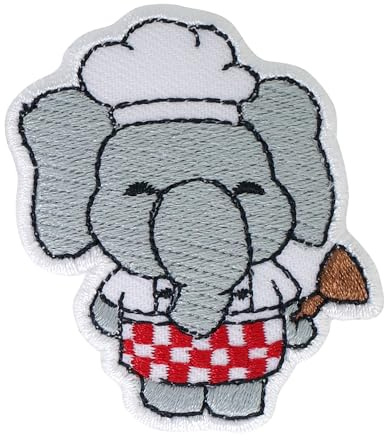 CLOVER INTER Cute Elephant Chef Iron on Patches Embroidered Badge Saw On Patch for Jeans, Clothing, Bags, Jackets, Caps