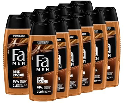 FA Men Duschgel Dark Passion (12x 250ml), 2in1 für Körper & Haar, mit dem maskuliner Duft von verführerischem Sandelholz & orientalischen Gewürzen, milde und vegane Formel