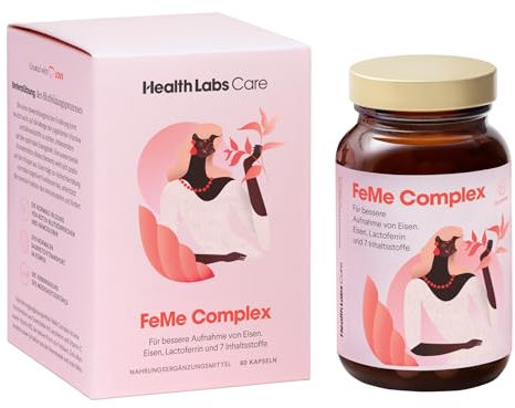 Health Labs Care FeMe Complex Nahrungsergänzungsmittel - Für eine bessere Eisenaufnahme - Eisen, Lactoferrin und 7 Inhaltsstoffe - 60 Kapseln