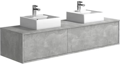 Vente-unique-Mobile per bagno sospeso con lavabo doppio L150 cm Grigio calcestruzzo - ISAURE II