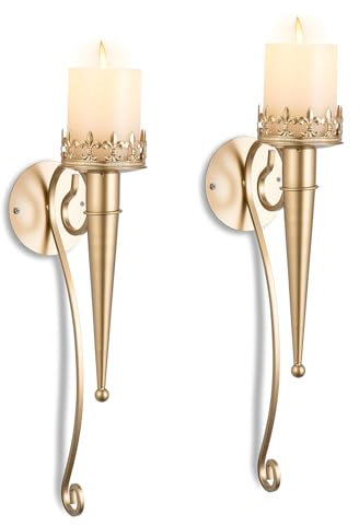Sziqiqi Wall Candle Holders Set of 2- Hanging Candle Sconces Wall Mounted Sconces for Pillar Candles Gold Wall Art Decor for Living Room Bedroom Fireplace Bathroom