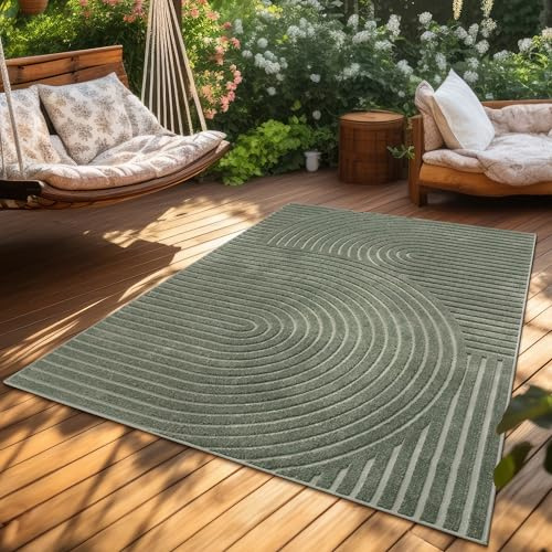 Paco Home Teppich In- & Outdoor, Moderne abstrakte Boho Designs mit 3D Struktur, robust & wetterfest, ideal für Terrasse Wohnzimmer & Küche, Grösse:240x340 cm, Farbe:Grün 3