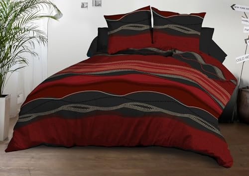 Funda nórdica de 220 x 240 cm y 2 Fundas de Almohada, Microfibra Suave y Resistente, fácil Mantenimiento, diseño báltico, Color Rojo