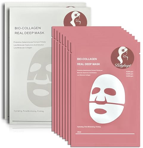 Bio Collagen Deep Mask,8PCSMascarilla Facial Colageno,Mascarilla Bio Colágeno Noche,Máscara de Colágeno Mascarilla Facial Hidratante Iluminar el Color de La Piel,Reducir las Líneas Finas,Hidratante