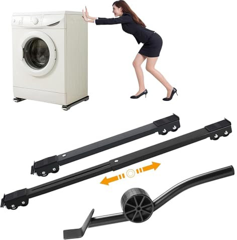 Niciksty Base de Machine à Laver, Support Machine a Laver Réglable avec 24 Rouleaux et Barre de Traction Convient aux Machines à Laver, Réfrigérateurs, Canapés, Peut supporter 300 kg (Noir)