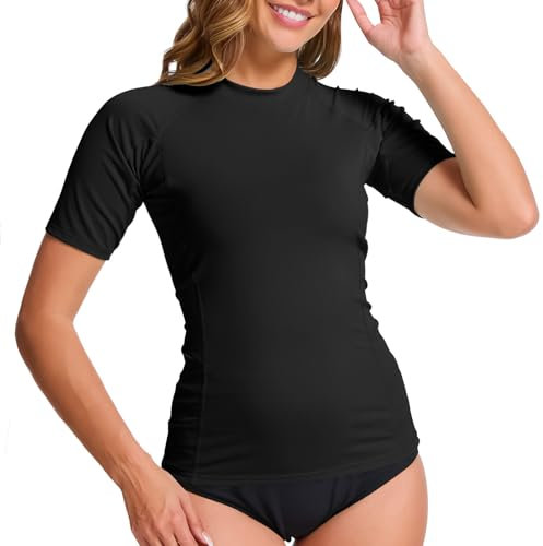 MEETWEE Damen Surf Rash Guard Sonnenschutz Badeanzug UV-Schutz Shirt UPF 50+ Kurzarm Badeoberteil Schnell trocknendes Schwimm-Sonnenschutzshirt für Wassersport.