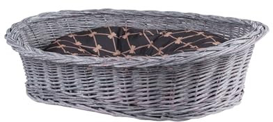 e-wicker24 Alles aus Weide Wicker Dog Basket for Dogs and Cats, Dog Bed, Cat Bed with Cushion, Animal Basket, Braided Cat Basket (Grey/Black1, 55 x 40 cm, H18)