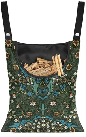 Buxolandt William Morris Original Design Clothes Peg Bag for Washing Line, Fabric Clothes Pin Bag 37 x 30.5 cm, Clothespin Hanging Storage Organizer for Laundry Lines and Wardrobe Green