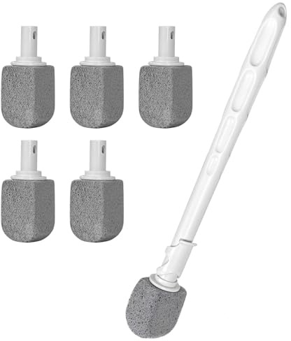Upgrade Pumice Stone Toilet Bowl Cleaner,Bathroom Cleaner Brush Toilet Wand Refills with 30CM Long Handle for Remove Hard Water Stains with 1 Wand+ Pumice Stones (5 Pack)