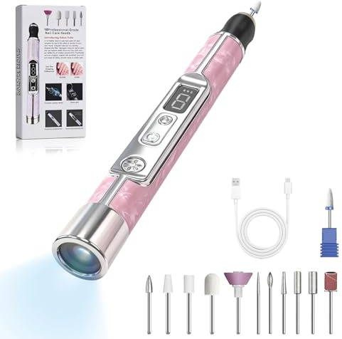Electric Nail File Kit with Nail Lamp 15000rpm 6 Gears Professional Nail Drill Machine LED Display USB Rechargeable Pedicure Toenail Long-Lasting Power Electric Nail Buffer for Acrylic and Gel Nails