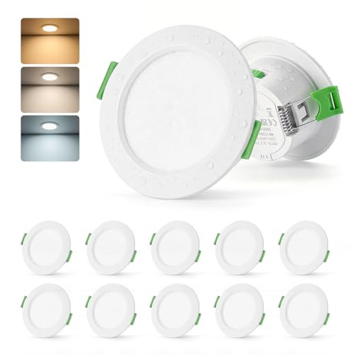 Leselux Inbyggd LED-spot 230V, Hål 55mm - 68mm, 4W Takspot för Badrum IP44 Varmvitt 3000K Neutralvitt 4000K Kallvitt 6000K, Extra Platt Takspot för Vardagsrum, Kök, 10-pack
